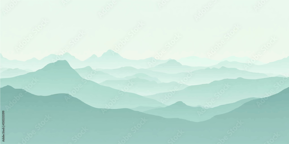 Fototapeta premium Soft Horizon Fog with Gentle Hills and Layered Green Minimalist Design