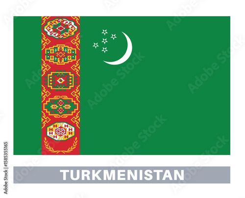 Flag of turkmenistan. Flag icon. Standard colors. Standard size. Rectangular flag.
