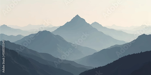 Sunset Tone Mountain Horizon with Misty Depth and Abstract Silhouette Style