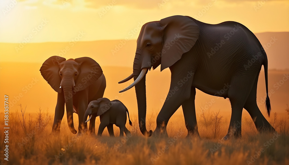 Fototapeta premium Elephant and Calf in the Wild – Animal Family Bond
