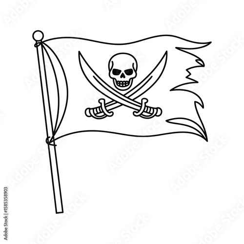 Pirate Flag at Sunset: The ominous Pirate flag, Emblazoned with skull and crossed sabers, capturing the spirit of adventure. 