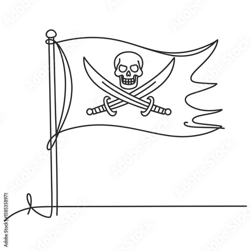 Pirate Flag at Sunset: The ominous Pirate flag, Emblazoned with skull and crossed sabers, capturing the spirit of adventure. 