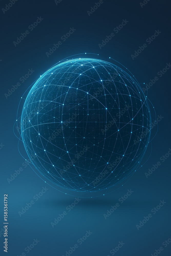 Naklejka premium 3D Global Network with Glowing Data Lines #6