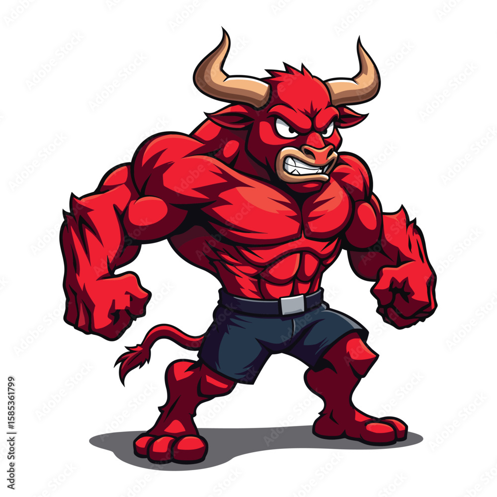 Fototapeta premium Angry Red Minotaur Cartoon Mascot