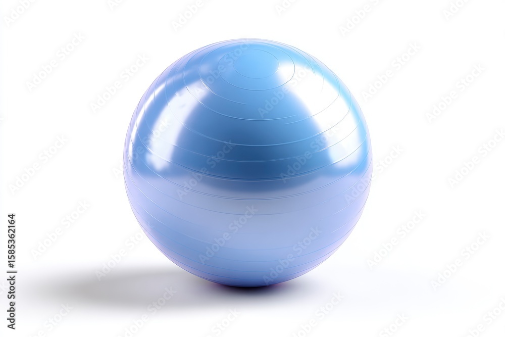 Obraz premium A lightblue exercise ball sits on a white surface with a soft shadow cast beneath The ball is glossy
