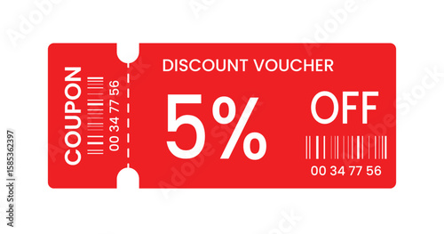 red discount gift coupon voucher ticket designs 5% off iconic barcode layout