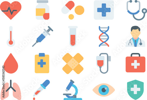 Set of flat medical icons in vector style for health and medicine design
