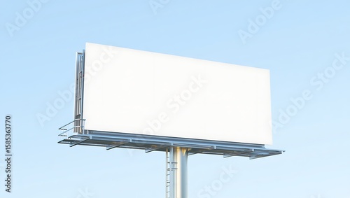 Empty outdoor advertising billboard with a blank display against a clear blue sky, perfect for your marketing message or commercial announcement