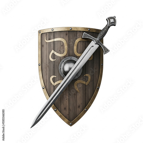 shield and sword on white