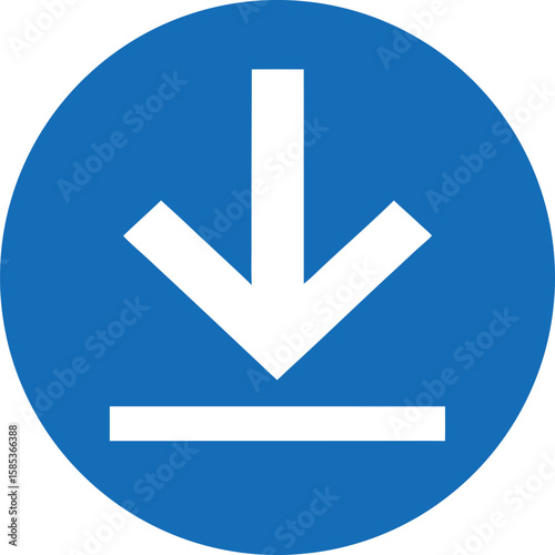 Blue circle with white downward arrow and horizontal line symbol download icon download symbol