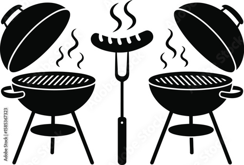 BBQ grill vector icon set isolated on white background