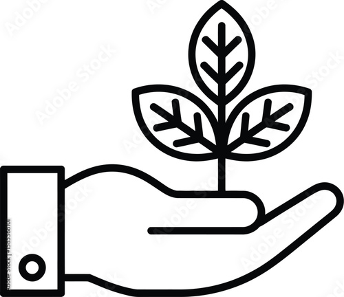 Hand embracing leaf icon isolated hand protecting a leaf