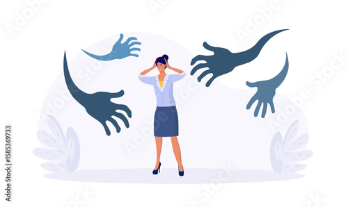 Fear attack, afraid or negative feeling. Businessman afraid from nightmare. Struggle from business failure, depression or panic attack. Frightened person running away from creepy monster