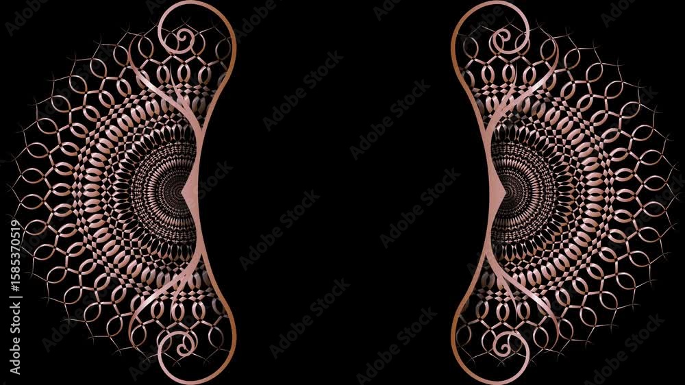 Animation of Luxury mandalas background with rose gold frame in arabesque pattern Arabic style. Motion Graphics Video Mandala Rotating on Both Sides. Elegant black Background, copy space for you text