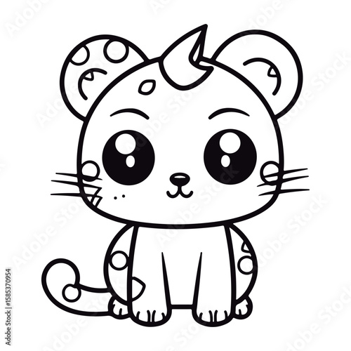 Coloring book for children Jaglion kawai Black and white vector illustration.