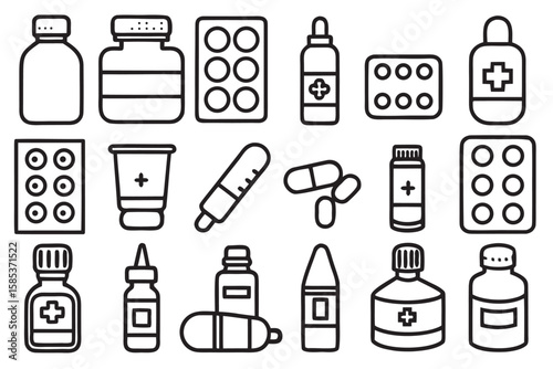 Collection of black and white medical icons for medicine and health vector