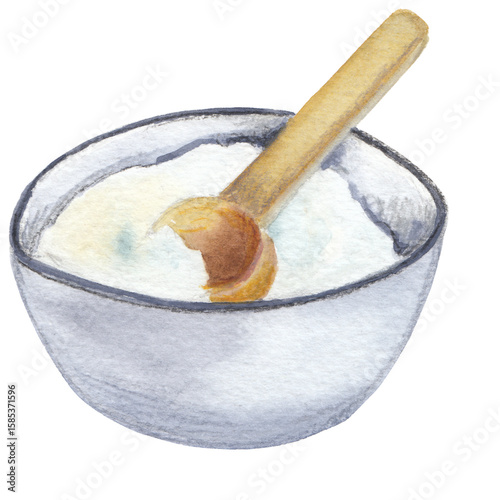Watercolor sugar in a bowl hand painted illustration Baking Cooking Recipe clipart⁠
