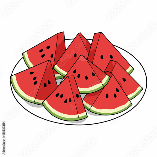 Plate of watermelon slices, fresh and juicy watermelon slices arranged for a summertime treat. Watermelon slices represent summer refreshment and healthy eating,