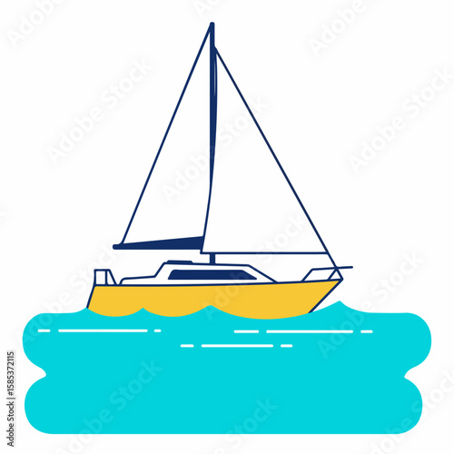Illustration of sailboat sailing on water, depicting yacht and boat. This sailing illustration showcases sailboat trip with yachting on water.
