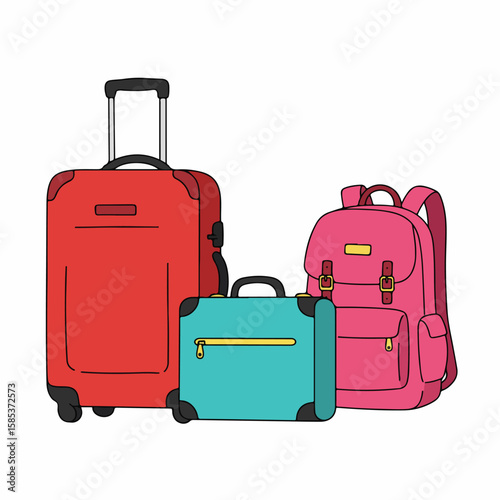 Traveling luggage with handle luggage bag and pink backpack. Handle luggage is organized, colorful, and practical for any vacation, with convenient luggage to bring essentials,