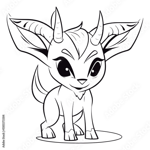 Coloring book for kids Ibex kawai vector Black vector illustration.
