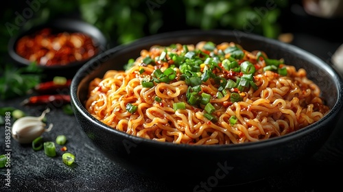 Spicy dan dan noodles with vibrant chili oil and fresh scallions