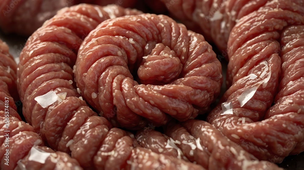 Raw Sausage Spiral with Salt Close-up for Cooking Preparation Raw Sausage Spiral with Salt Close-up for Cooking Preparation