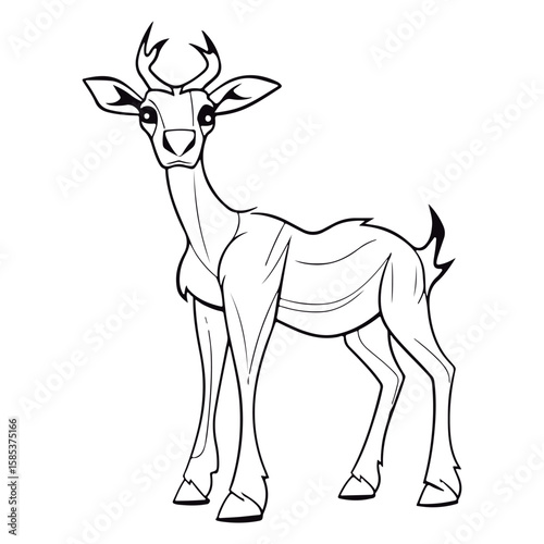 Cute Cartoon baby Addax kawai outlined for coloring book isolated on a white background.