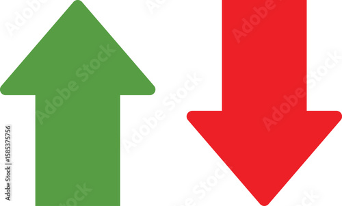 Green arrow pointing up and red arrow pointing down isolated on white background
