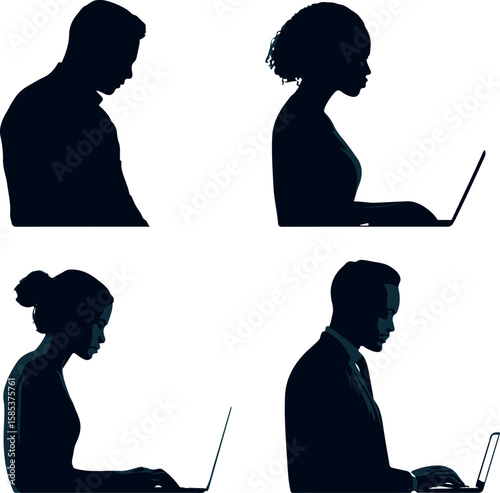 Silhouettes Working on Laptops