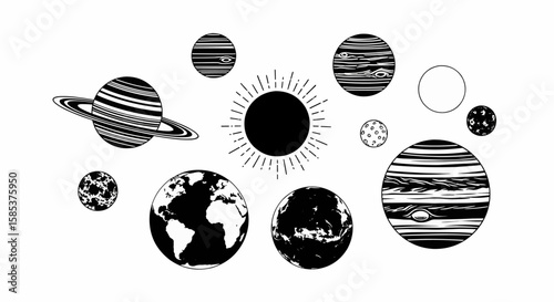 Cosmic Alignment Exploring the Solar System's Planets and sun in stunning design