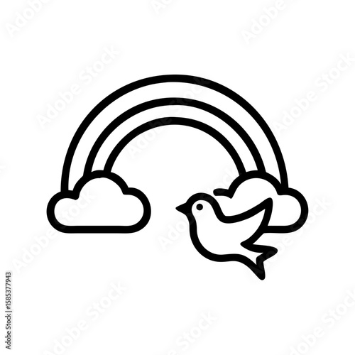 Rainbow with dove illustration on transparent background  