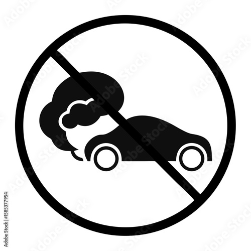 No Idling sign prohibiting vehicle emissions on transparent background  