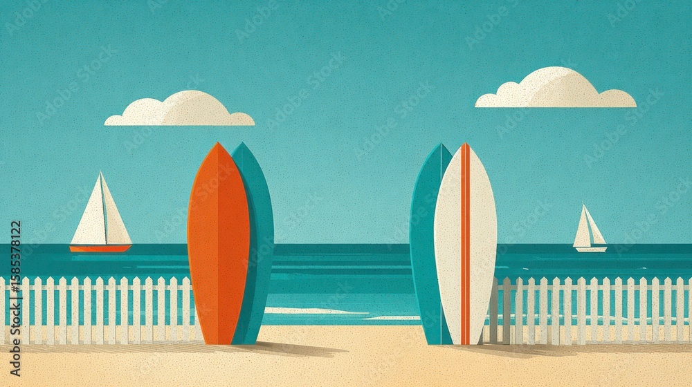 Obraz premium Beach scene with surfboards (1)