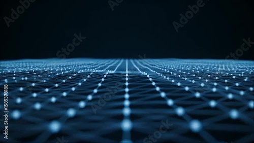 Abstract Blue Network Of Connected Dots Against Dark Background