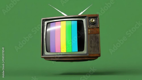  Vintage Television with Glitch Effect on Green Screen