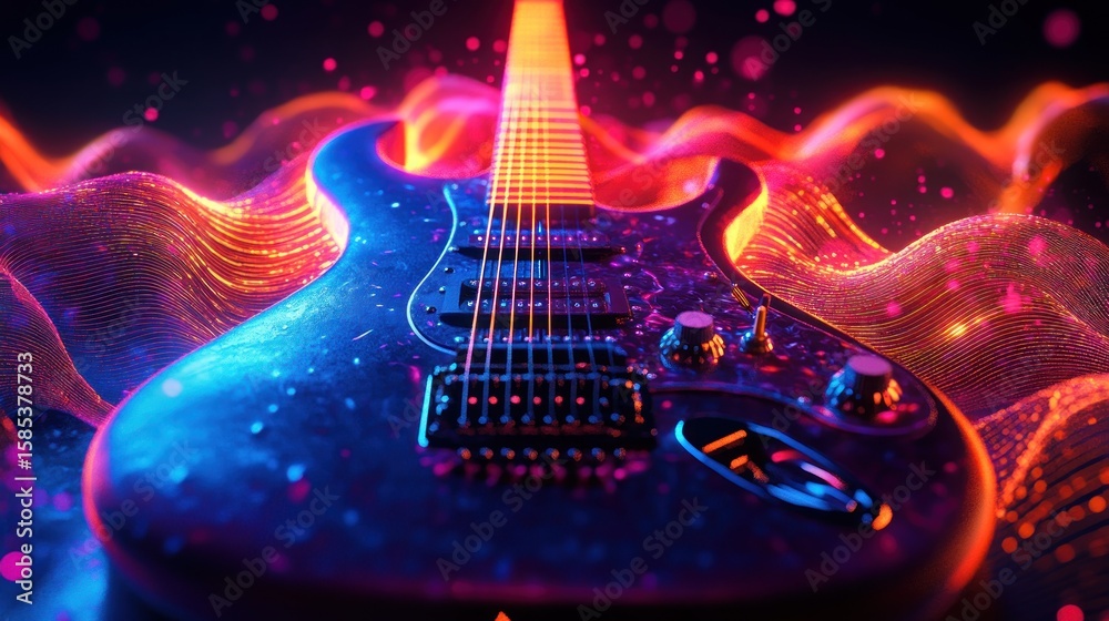 Obraz premium Electric guitar with neon light abstract design