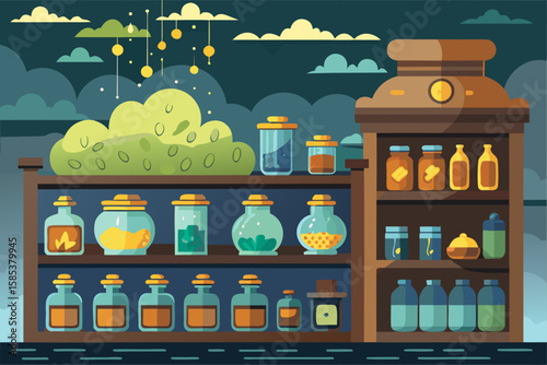 A Forgotten Apothecary with Bottled Whispers on Shelves