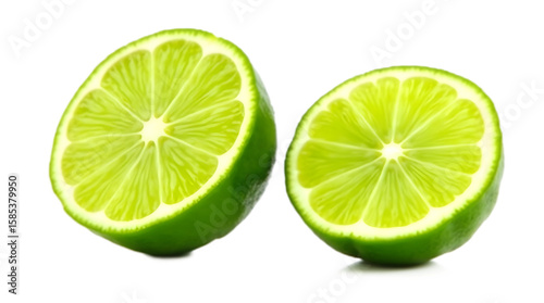 Fresh Lime Halves and Slice on Transparent Background with Vivid Green Texture, Juicy slice of lime isolated on transparent png. Ai