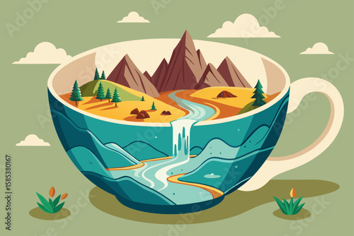 Landscape Painted on the Inside of a Giant Cracked Eggshell