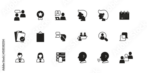 Icon set of open recruitment human resource employee business company, include design of prosedur, position, interview, job hunt, schedule, sign up, industry, office, 