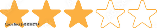 Three out of five orange stars filled in on a white background review rating