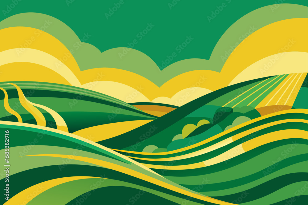 Obraz premium Abstract Green Gold Field Dissolving into Waves