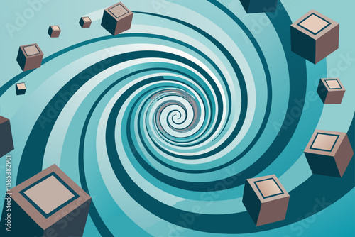Abstract Floating Spiral Made of Staff Lines and Roots