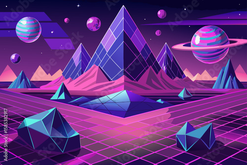 Abstract Geometrical Floating Terrains Hovering in the Sky