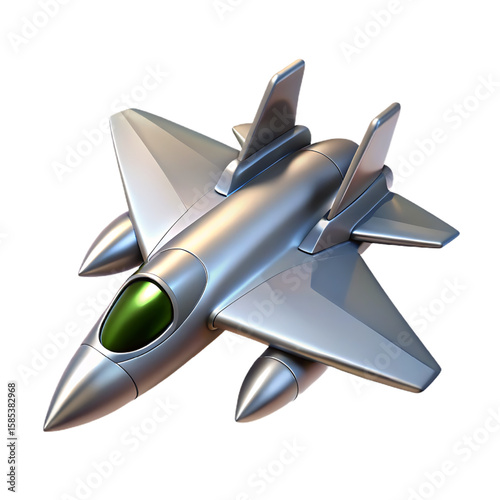  Futuristic Silver Jet Fighter Aircraft with Green Canopy 3D Render