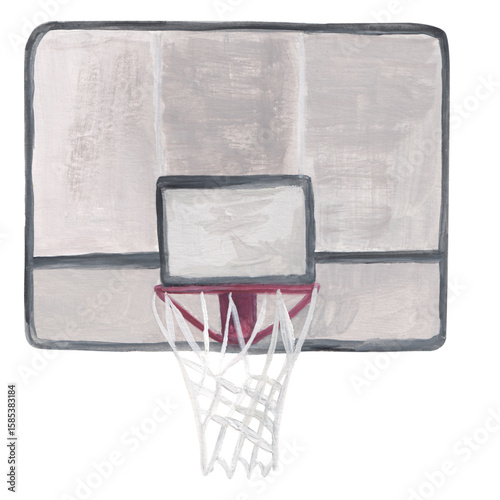 Basketball basket illustration Hand drawn gouache painting Sport design element⁠
