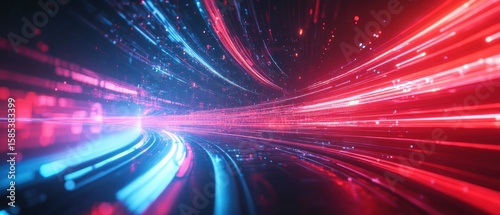 Abstract digital tunnel of glowing data streams