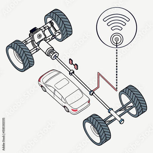 Illustration of a cars internal system with wireless connectivity