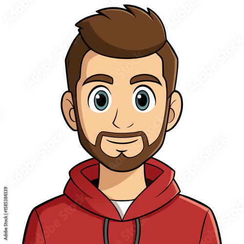 Vector art of a cartoon portrait of a young man with a beard